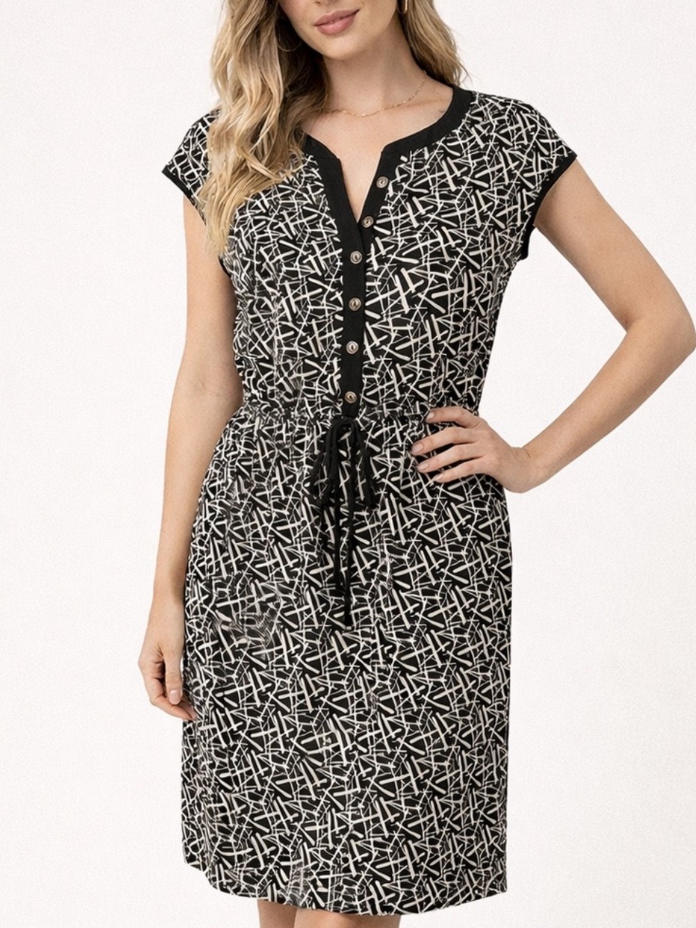 Espresso Los Angeles Black White Geometric Midi Dress XL NWT